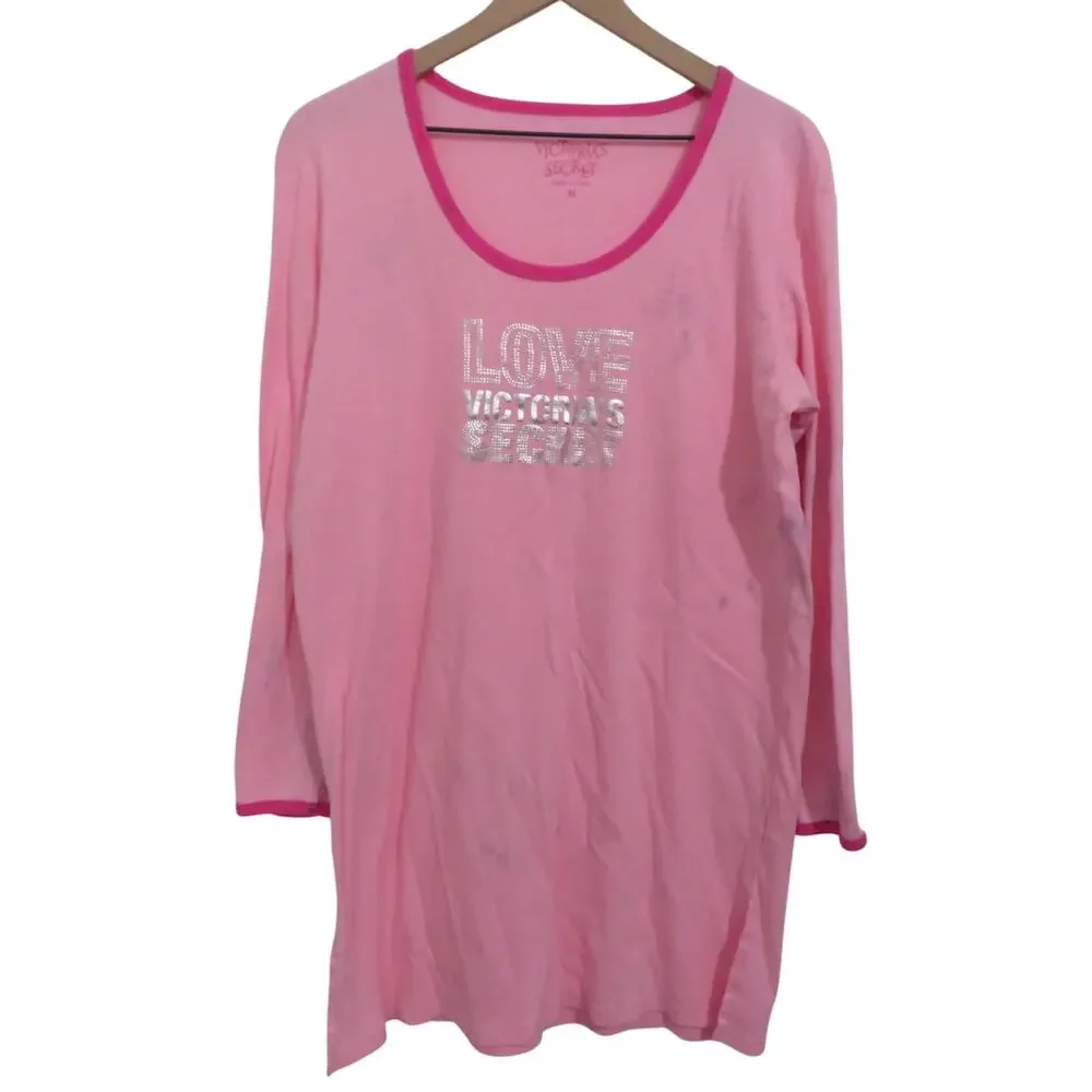 Victoria's Secret Womens Sz M Pink Long Sleeve Nightshirt Soft Comfortable Sleep